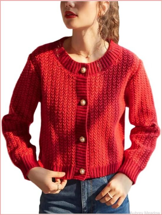 Sweaters - Cropped Cardigan Fall Long Sleeve Open Front Cardigans Button Down Knit Sweater
